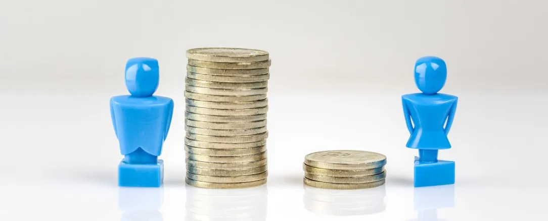 Conceptual illustration of the gender pay gap in the online gig economy, showing how wage inequality affects anonymous workers on platforms like Amazon's Mechanical Turk