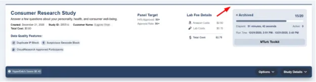 Study card with blue highlight indicating the study has been completed