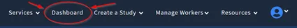Screenshot of TurkPrime's dashboard menu showing navigation options that allow researchers to access study controls and management features