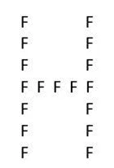 Illustration of the visual task used to manipulate thinking styles - a big letter H composed of small letter Fs
