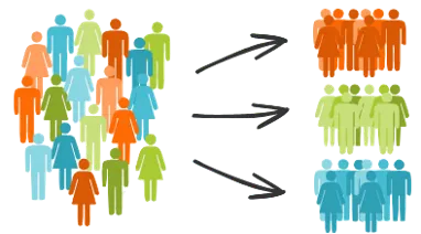 Illustration showing market segmentation concept with people grouped into clusters