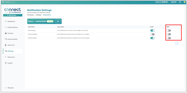 SMS Settings